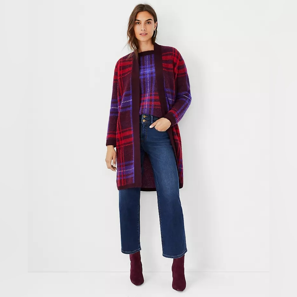 Ann Taylor Plaid Open Coatigan Size Small